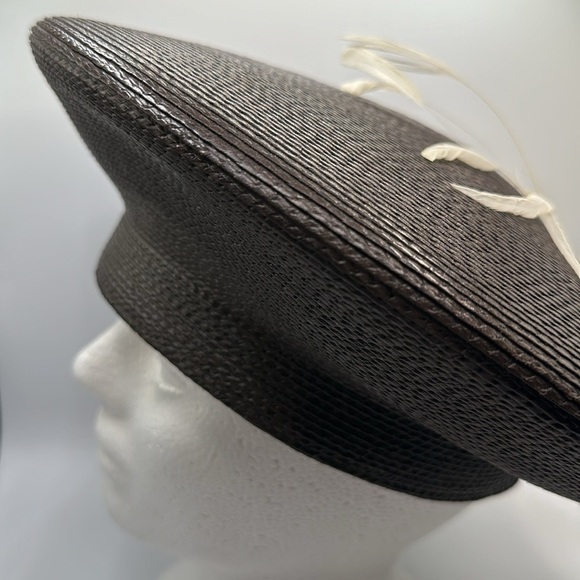 Stunning brown straw hat with cream bow and feather stems - Picture 2 of 6